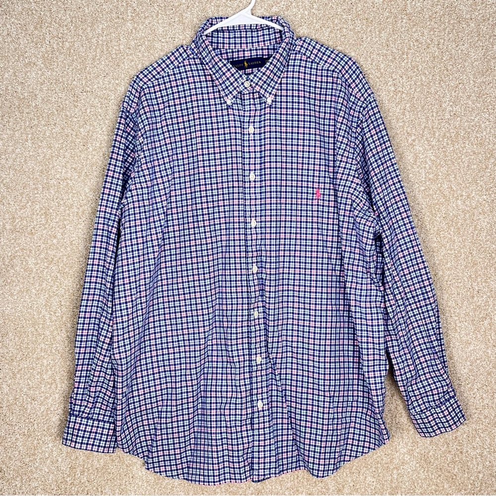 Imperfect Polo Ralph Lauren Plaid Men's Shirt 100% cotton 2XB Big long sleeved